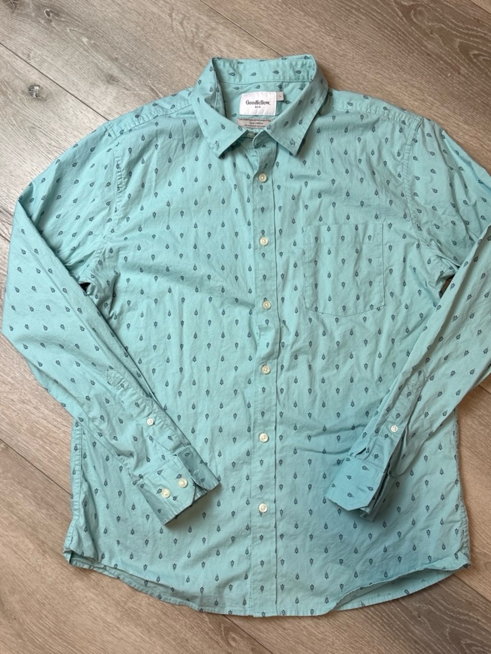 Goodfellow & Co Men's Teal Patterned Long-Sleeve Button-Up Shirt